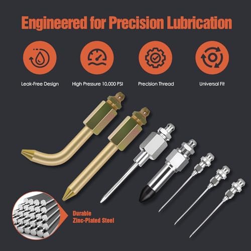 TRILINK Grease Gun Needle Tip Kit – 7PCS Grease Gun Accessory Set with 3 Grease Injector Needle, Grease Needle Dispenser, Rubber Joint Fitting, Bent & Straight Adapter for Bearings & Tight Spaces