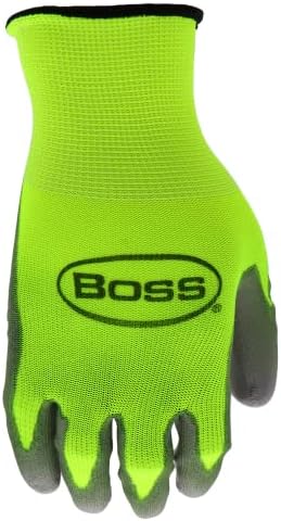 Boss Men's High Visibility Nitrile Coated Work Gloves, 5-Pack, High Dexterity, Enhanced Grip, Abrasion Resistant, Water Resistant, Large, Green/Black, (B31211-L5P)
