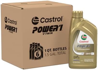 Castrol Power1 V-Twin 20W-50 Full Synthetic Motorcycle Oil, 1 Quart, Pack of 6