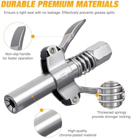 GOOACC Grease Gun Coupler Double Handle Grease Gun Tips 12000 PSI High Pressure 6 Thickened Jaws Quick Lock Grease Coupler Compatible with 1/8" NPT Grease Gun Fitting for Automobiles Ships Machinery