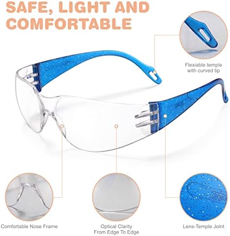 Kids Safety Glasses, Scratch, Impact Resistant Safety Goggles with Clear Lens Assorted Twinkle Color Frame, Eyewear for Lab, Sports,Shooting, Landscaping, Child Youth Size