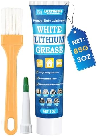 White Lithium Grease, Multi-Purpose Garage Door Lubricant with Brush, Bike Grease for Hinges, Bearings, Gears, Track Rail, for Household, Automotive, Industrial - Waterproof & Heat-Resistant - 3oz/85g