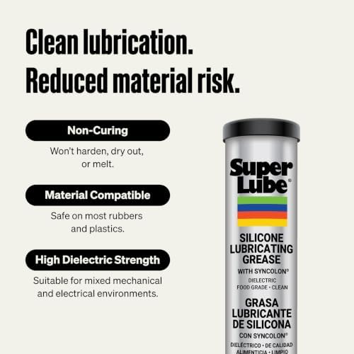 Super Lube Silicone Lubricating Grease w/Syncolon - Waterproof, All Purpose, Food-Grade Grease - Rust Protection - Automotive & Industrial Use - Translucent White - Cartridge - 14.1 oz (92150)