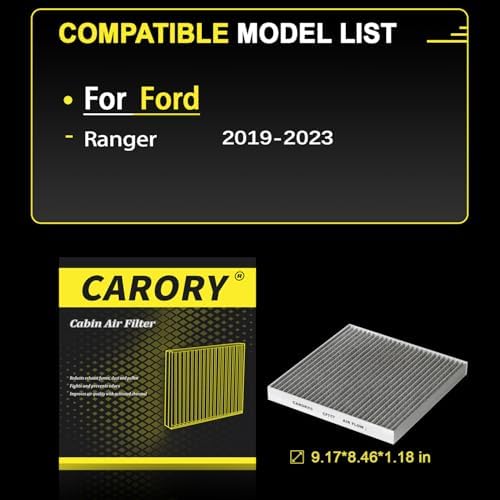 CARORY Cabin Air Filter w/Activated Carbon for Ford Ranger 2019 2020 2021 2022 2023 .KB3Z19N619A, CF12776, FP-88, CF777