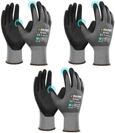 DULFINE MicroFoam Nitrile Coated 3 Pairs Work Gloves for Men Grey XL