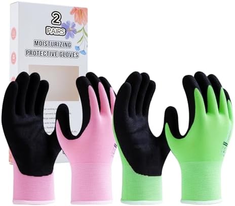 HandLove Gardening Gloves for Women, Medium, Pink&Green, 2 Pairs