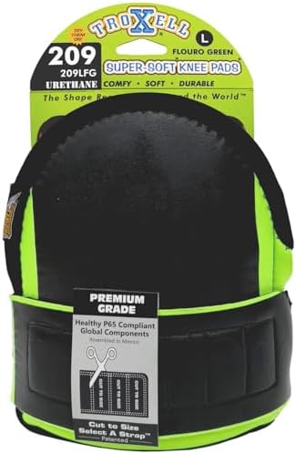 TROXELL USA Super-Soft Large Fluorescent Green Knee Pads - Comfortable, Adjustable, Washable Kneepads