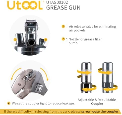 UTOOL 8000 PSI Heavy Duty Pistol Grip Grease Gun Kit, 14 oz Capacity