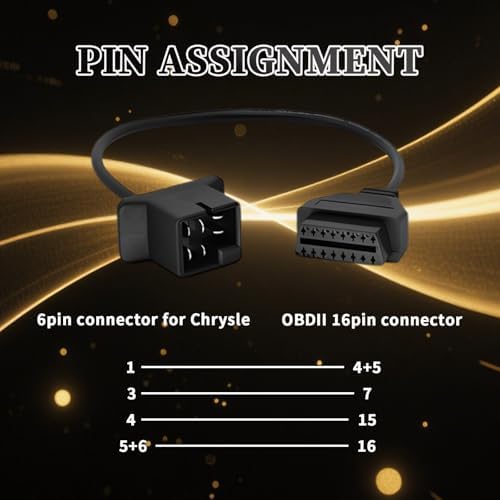 OBD1 to OBD2 Cable fit for Je-ep 6 Pin to 16 Pin OBD Diagnostic Adapter