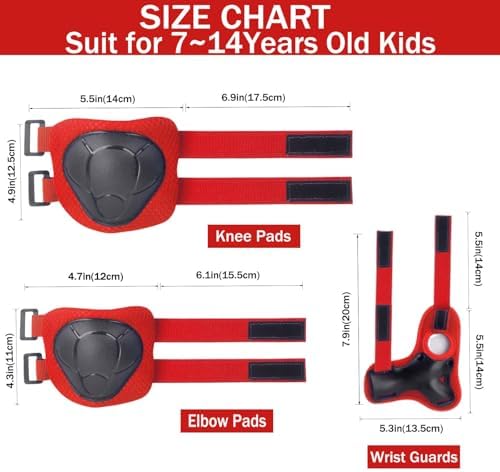 Kids/Youth Knee Pads Elbow Pads for 3-14Years Boys Girls 6 in 1 Kids Protective Gear Set Adjustable for Skating Cycling Bike Rollerblading Scooter Roller Skates