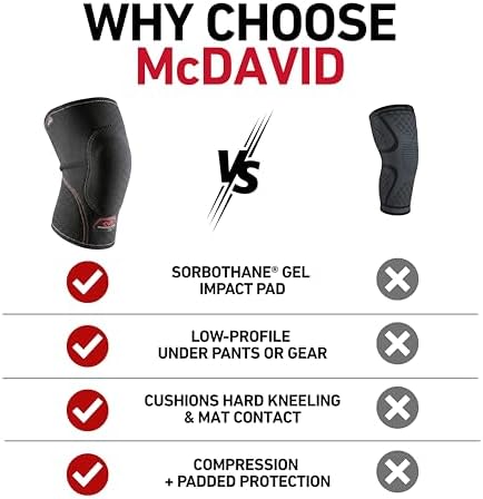 McDavid Knee Pad with Thick Gel Insert for Impact Absorption. Compression Sleeve for Support and Protection. Sorbothane Sponge. For Sports and Activities like Wrestling, Volleyball, Lacrosse Gardening, Home Work. Left or Right Knee