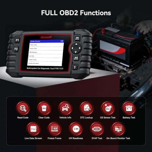 iCarsoft P700 V2.0 Diagnostic Scanner for Porsche from 1996 to 2025 9 Essential Services Full System Diagnosis Scan OBD2 Code Reader Battery/O2 Sensor/EVAP Test AutoVIN Lifetime Free Software Update