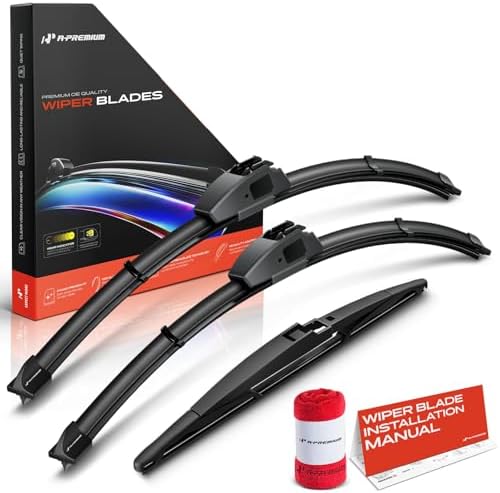 A-Premium 22"+21"+12" Windshield Wiper Blades with Wear Indicator & Towel