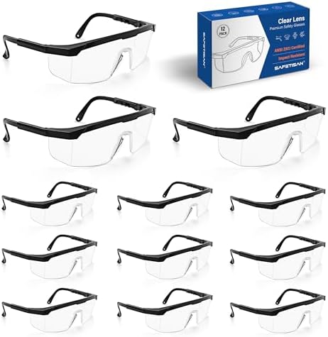 12Pack Clear Safety Glasses, Bulk Pack Safety Goggles Adjustable Temples ANSI Z87.1 Scratch Impact Resistant UV Protection Protective Eyewear Full Coverage with Side Shields for Work Lab Construction