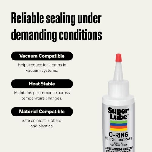 Super Lube O-Ring Silicone Lubricant - Waterproof Silicone & Rubber Seal Grease - Heat Stable Lubricant & Oxidation Protection - Food Grade H1 Grease - Clear - Bottle - 4 oz (56204)