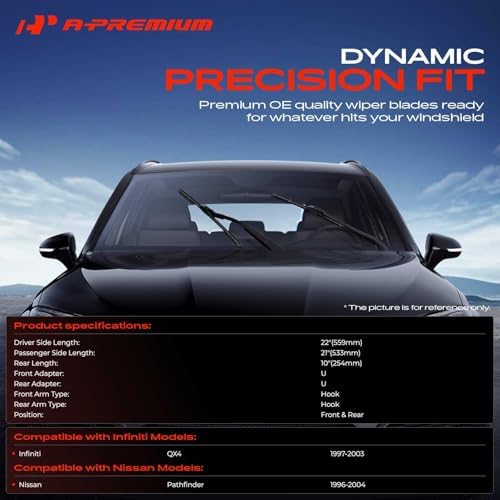 A-Premium 22"+21"+10" Windshield Wiper Blades with Wear Indicator & Towel