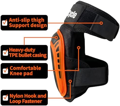 Professional Knee Pads for Work, Heavy Duty Comfortable Foam Gel Knee Pads with Strong Stretchable Straps for Construction, Flooring, Gardening and Cleaning (Orange)