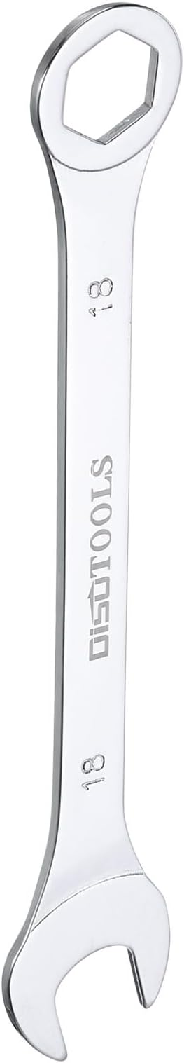 HARFINGTON Thin Combination Wrench Metric 18mm 6-Point Ended Box 15 Degree Offset Open End CR-V Chrome Plated Steel, Silver