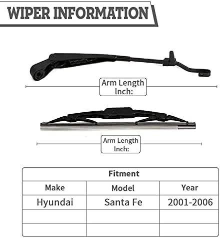 Rear Windshield Wiper Arm & Blade for Hyundai Santa Fe 2001-2006