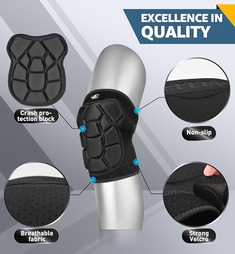 HiRui Flexible Knee Pads for Wrestling with Thick EVA Foam Padding | Anti-Slip Adjustable Collision Avoidance Knee Brace for Men Women Kids Dancers Volleyball Basketball Gardening (Black, Small)