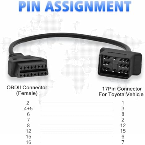 OBD2 Adapter Fit for Toyota 17 Pin OBD1 to 16 Pin OBD2 Diagnostic Cable