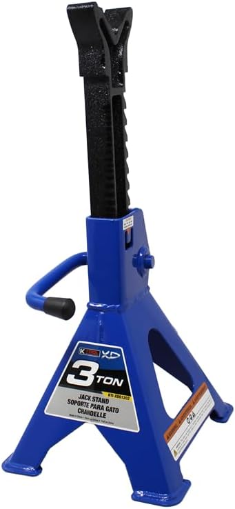K Tool International XD61202 3 Ton Automotive Jack Stands for Garages, Repair Shops, and DIY, Lightweight, 6,000lbs. Capacity, Heavy Duty Steel Frame, Adjustable Height 10.4"-16.7", Black/Blue, Pair