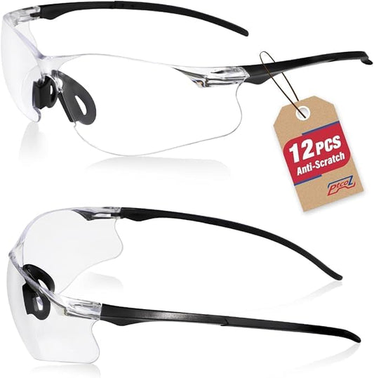 Safety Glasses 12 Pack Clear: ANSI Z87.1 Certified Anti-Scratch Polycarbonate Lens UV Protection for Construction & Cycling, Woodworking & Lab Lightweight Sofety Nose Pad Unisex