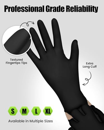 TREEGO Black Nitrile Disposable Gloves, Large, 6 Mil, 100 Count