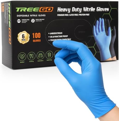 TREEGO Blue Nitrile Gloves, Medium, 6 Mil Medical Exam Gloves, 100 Count