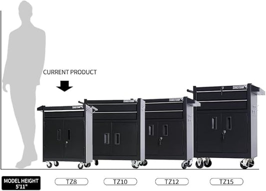 1 Drawer Tool Chest Heavy Duty Cart Steel Rolling Tool Box with Lockable Doors (TZ8 Black)
