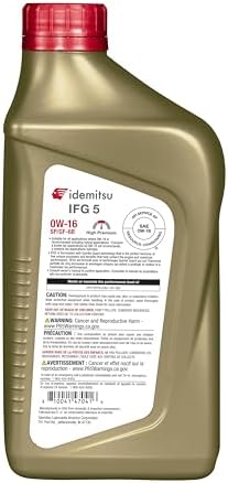 Idemitsu IFG5 0W-16 SP/GF-6B Full Synthetic Motor Oil – 1 Quart | Engineered for Superior Efficiency and Protection | Certified for Hybrid and Gasoline Engines