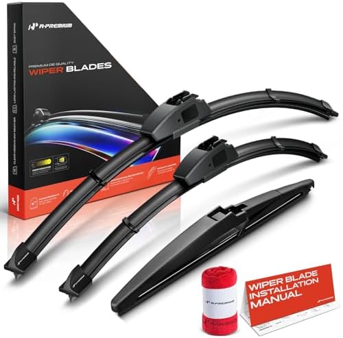 A-Premium 24"+14"+10" Windshield Wiper Blades with Wear Indicator & Towel