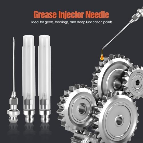 TRILINK Grease Gun Needle Tip Kit – 7PCS Grease Gun Accessory Set with 3 Grease Injector Needle, Grease Needle Dispenser, Rubber Joint Fitting, Bent & Straight Adapter for Bearings & Tight Spaces