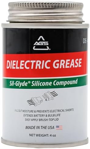 AGS Dielectric Grease for Electrical Connectors – 4oz Silicone Grease for Spark Plugs, Battery Terminals, Wiring & Connectors, Made in USA Since 1931, Brush-Top Can for Precise, Mess-Free Application