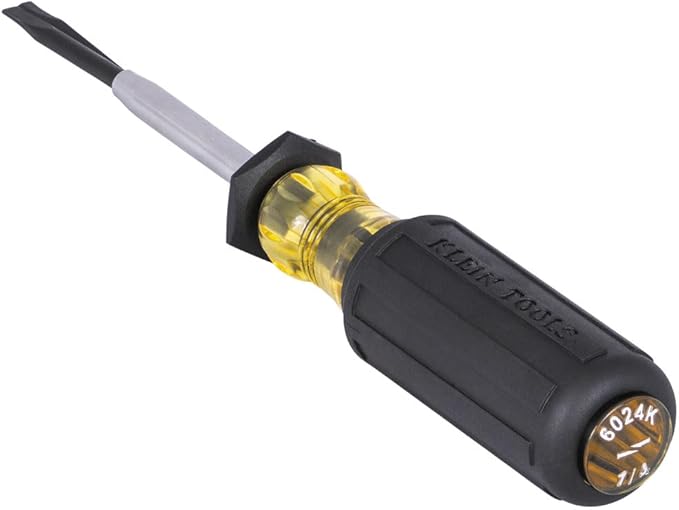 Klein Tools 6024K Slotted Screw-Holding Screwdriver, 1/4-Inch Split-Blade Flat Head Driver, Positive Gripping Action, Cushion-Grip Handle