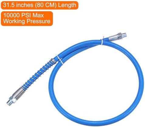 HARFINGTON Grease Gun Hose 31.5" 10000 PSI Spring Flex High Pressure Quick Release Grease Replacement with Coupler 1/8" NPT Threads for Grease Gun, Blue
