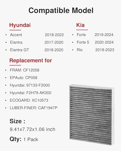 Puroma Cabin Air Filter Activated Carbon for CF12058 CP058 Hyundai KIA
