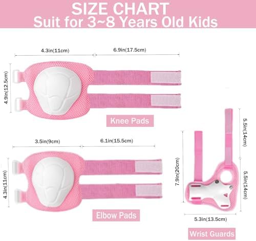 Kids/Youth Knee Pads Elbow Pads for 3-14Years Boys Girls 6 in 1 Kids Protective Gear Set Adjustable for Skating Cycling Bike Rollerblading Scooter Roller Skates
