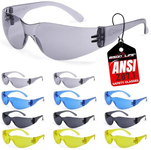 BISON LIFE Assorted Safety Glasses for Men & Women, ANSI Z87.1, 12 Pack