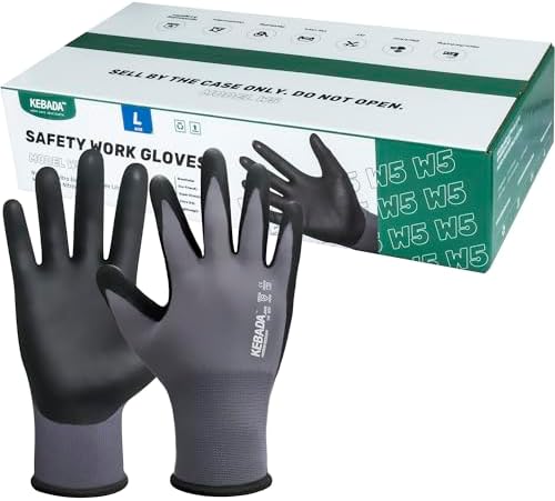 Kebada W5 Foam Nitrile Coated Work Gloves for Men Women, 60 Pairs Bulk Pack