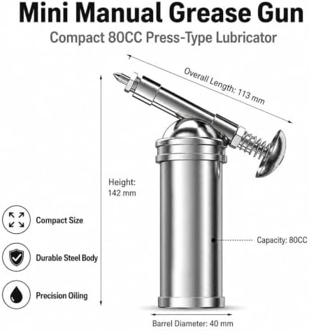 3 oz Mini Grease Gun, One-Hand Push-Type Lubricator with Needle Nozzle
