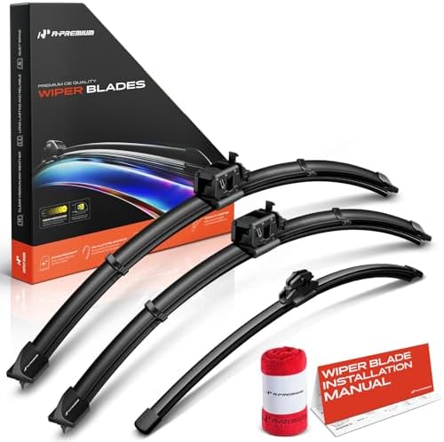 A-Premium 24"+21"+11" Windshield Wiper Blades with Wear Indicator & Towel