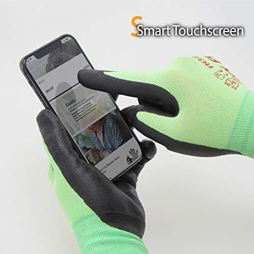 DEX FIT Nitrile Work Gloves FN330, 3D Comfort Fit, Touchscreen Grip Gloves for Warehouse, Construction, Package Handling, Delivery & General Work, Men & Women, Green, M, 12 Pairs