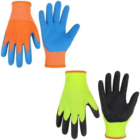 HANDLANDY 2 Pairs Kids Gardening Gloves, Grippy Kids Work Gloves, S