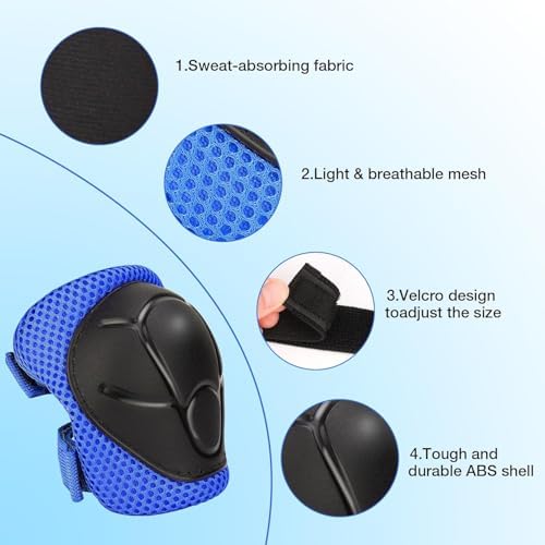 Protective Gear Set, Knee Pads for Kids 3-10 Years Old, Toddler Elbow Pads, Wrist Guards, Skating Cycling Bike Rollerblading Scooter (Blue, Small（3-8years)