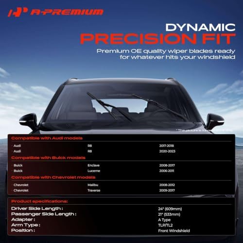 A-Premium 24" + 21" Windshield Wiper Blades with Wear Indicator & Towel
