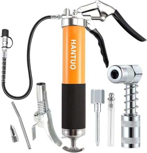 Grease Gun Kit, 8000 PSI Heavy Duty Pistol Grip Grease Gun with 14 OZ Capacity, Includes 90° Grease Adaptor & 0.53" Grease Coupler, Grease Guns for Automotive, Agricultral, Industrial, Marine