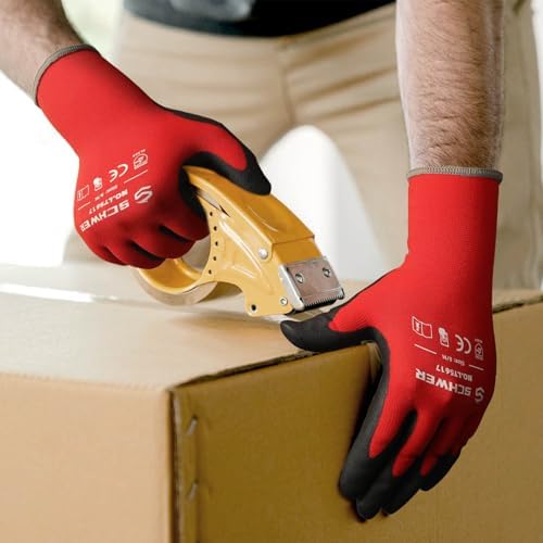 Schwer Ultra-Comfort Safety Work Gloves MicroFoam Nitrile Coated, Seamless Knit Nylon Glove for Men and Women, 6/12 Pairs, Abrasion Resistant, Non Slip, Breathable, LT5617, M