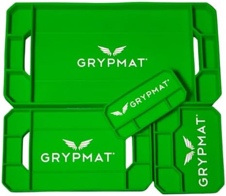 Grypmat Plus Grip Mat for Mechanics - Non-Slip Flexible Silicone Tool Tray - Tool Organizer for Tool Box - Magnetic-Free, Easy-to-Clean Tool Mat - QUAD S, M, L & XL, Green
