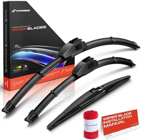 A-Premium 24"+14"+12" Windshield Wiper Blades with Wear Indicator & Towel
